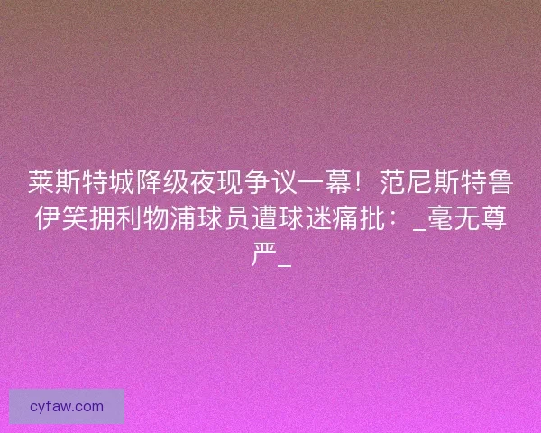 莱斯特城降级夜现争议一幕！范尼斯特鲁伊笑拥利物浦球员遭球迷痛批：_毫无尊严_